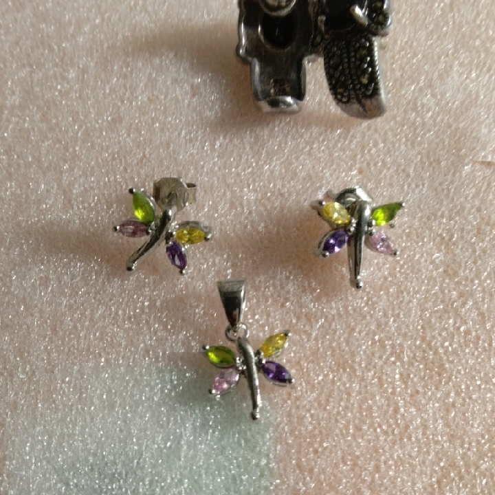 Charming Silver Dragonfly Earrings With Purple And Green Accents